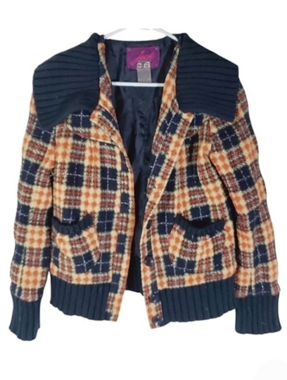 7461 * Jack by BB Dakota Tweed Wool Blend Button Jacket Navy Orange Size M